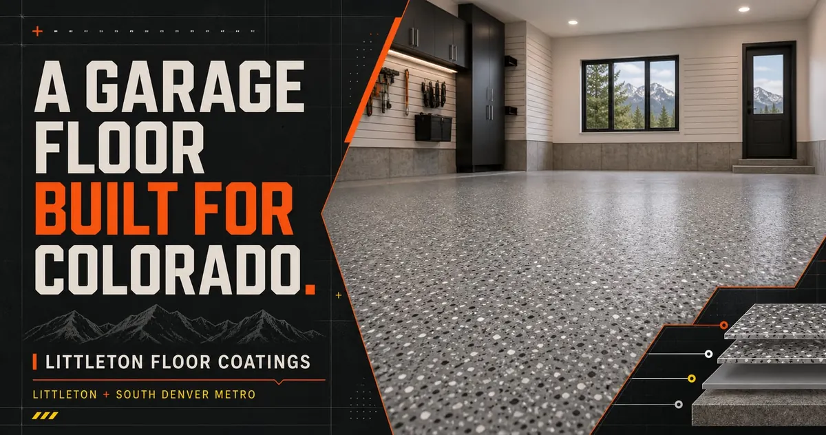 Littleton Floor Coatings website artwork showing a finished Colorado garage floor